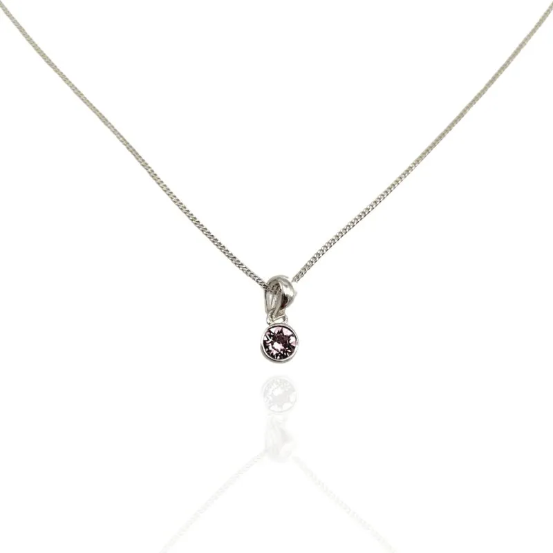 Sterling Silver 4mm Pink CZ Pendant (June)