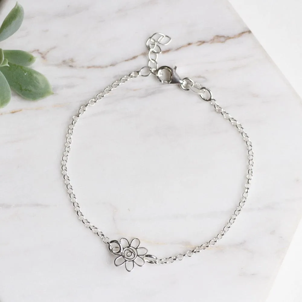 Sterling Silver Open Flower Bracelet