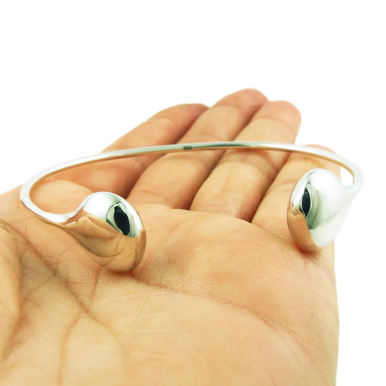 Teardrop 925 Sterling Silver Bracelet Open Cuff