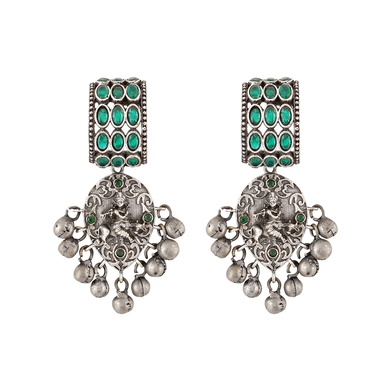 Teejh Ainaaz Silver Oxidised Stone Earring