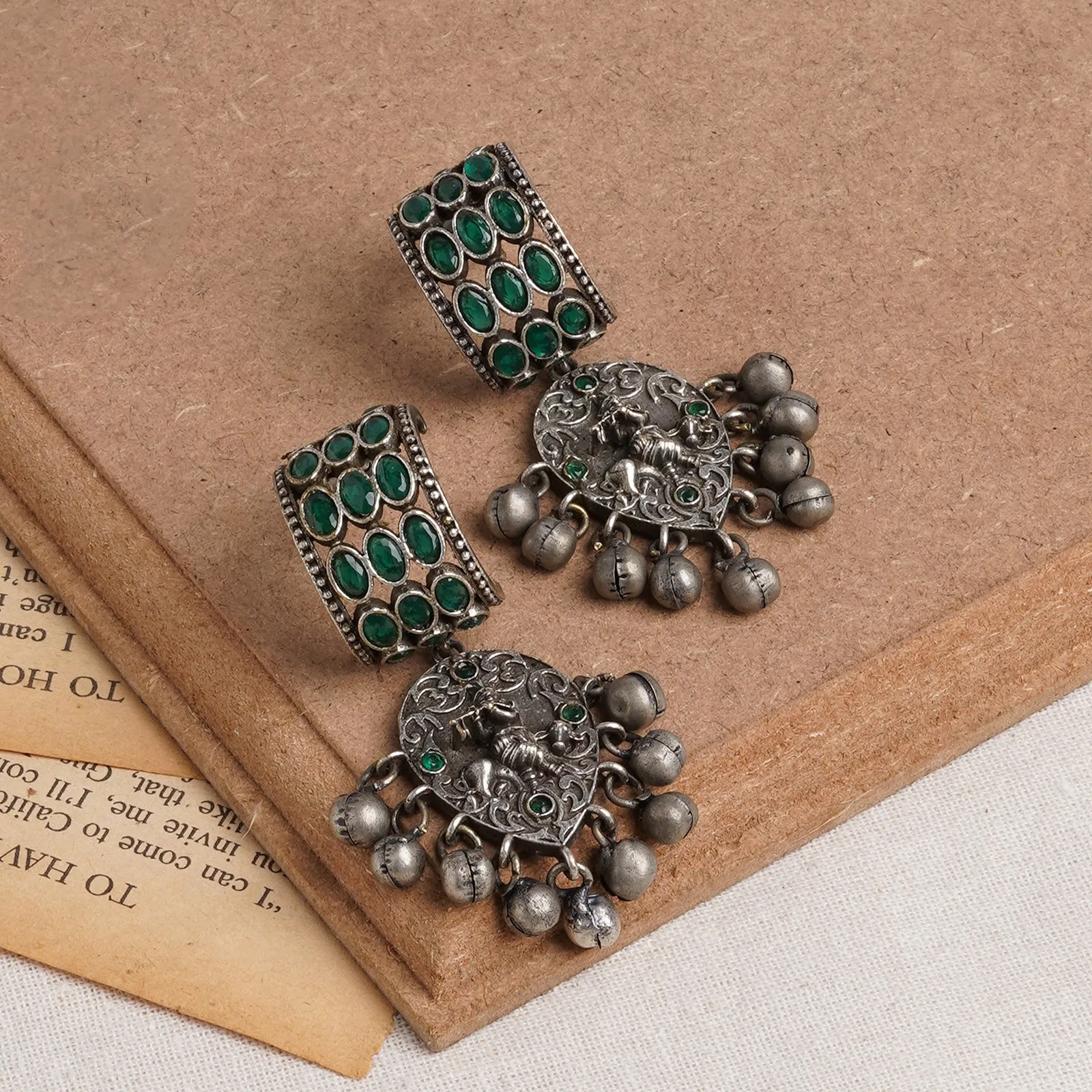Teejh Ainaaz Silver Oxidised Stone Earring