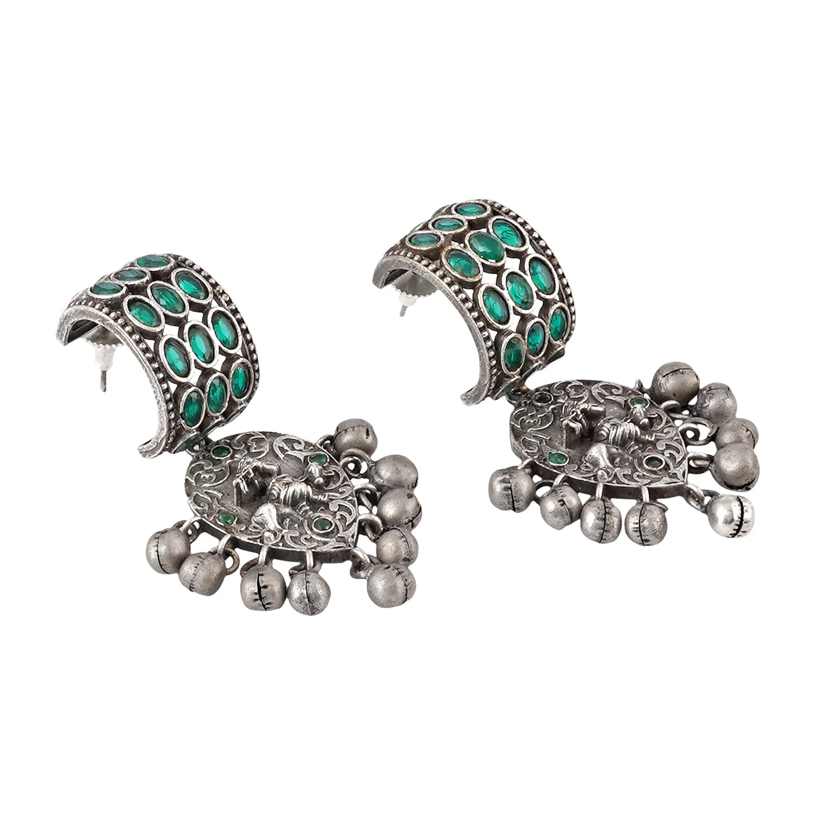 Teejh Ainaaz Silver Oxidised Stone Earring