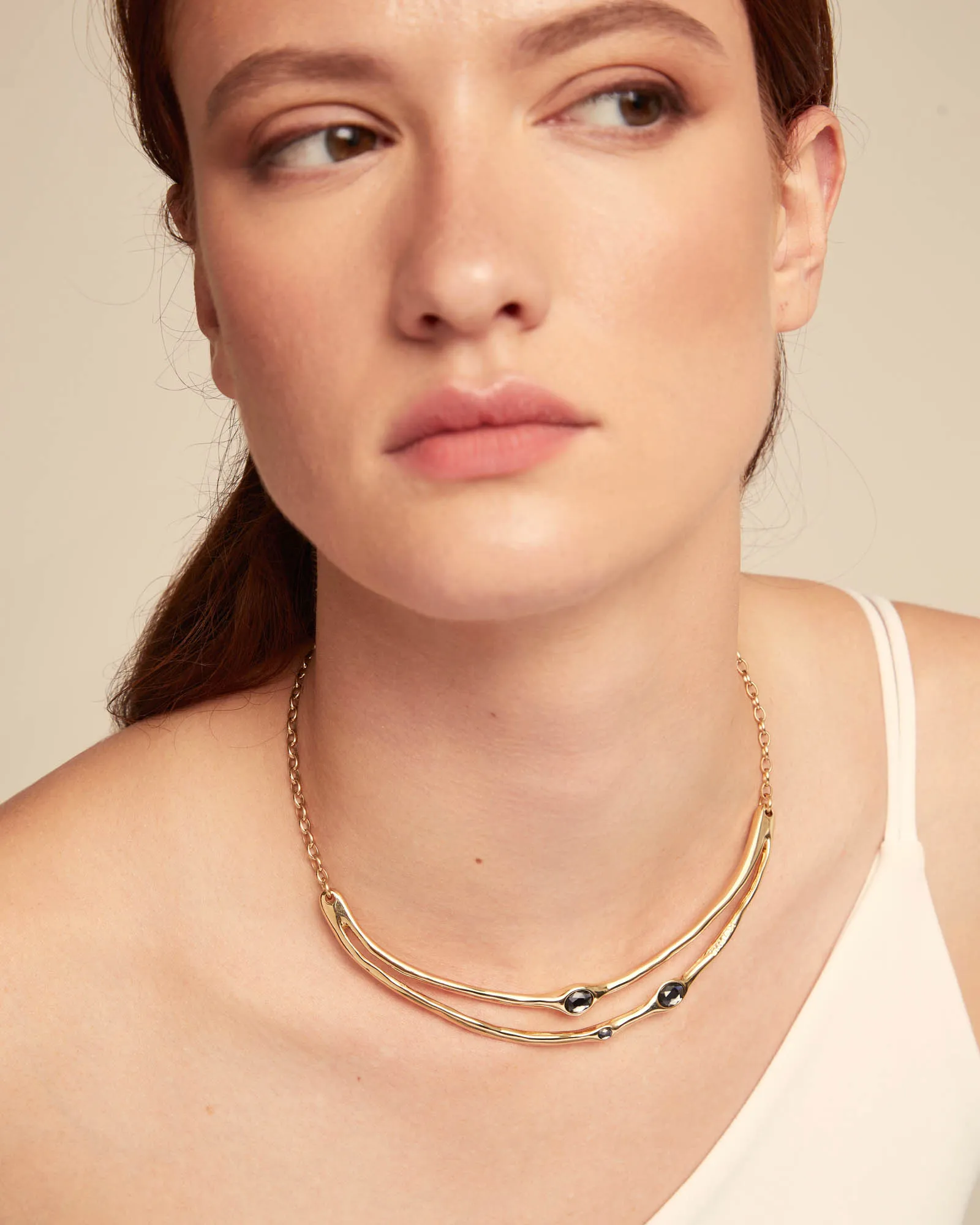 UNOde50 18K Gold Rigid Necklace with Crystals