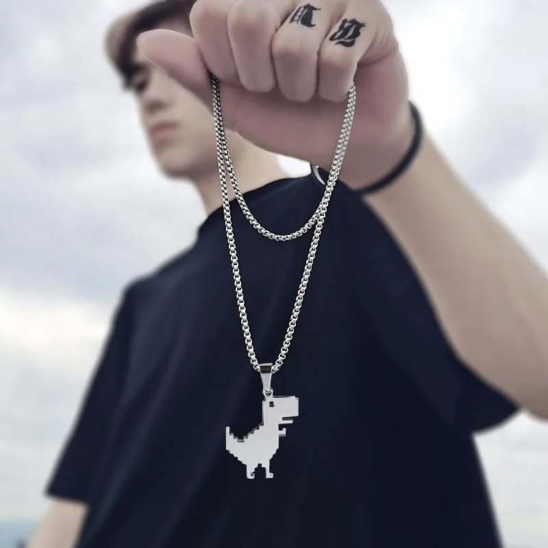 Vintage Metal Dinosaur Pendant Necklace