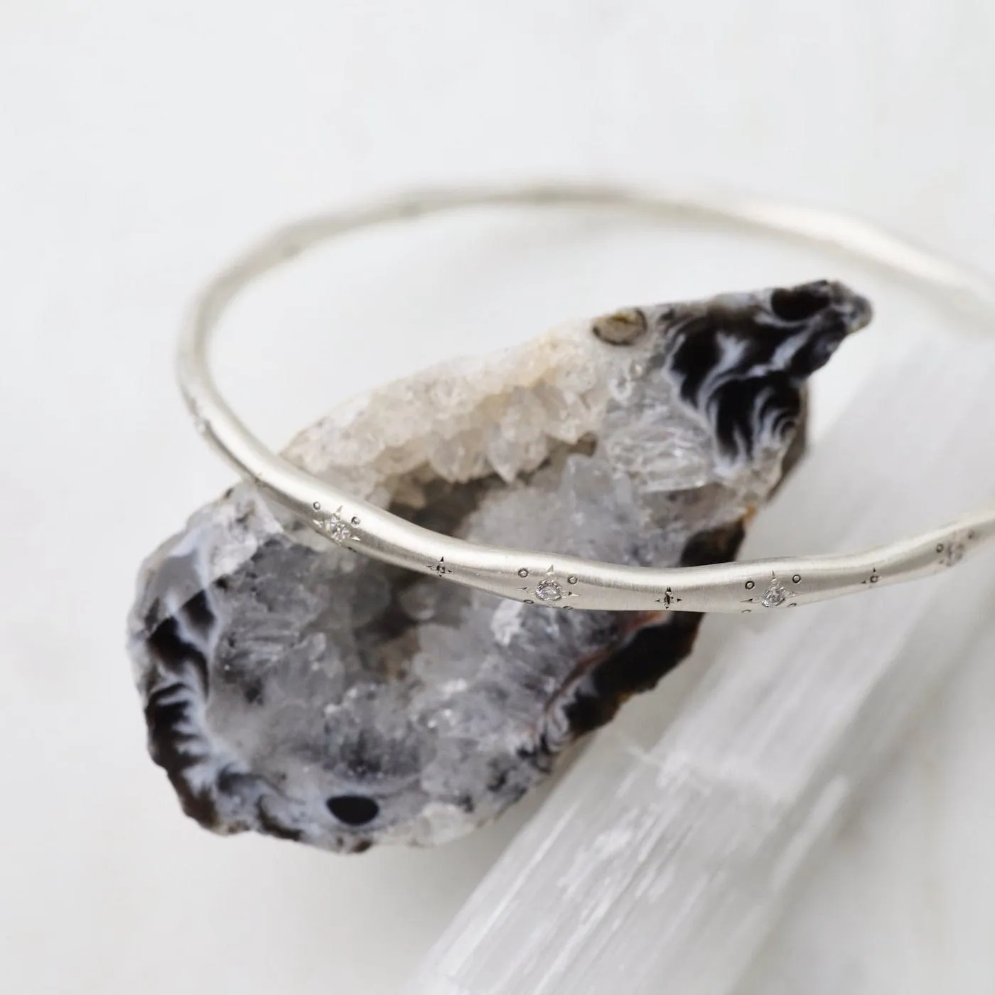 Wavy Stepping Stone Bangle - Sterling Silver