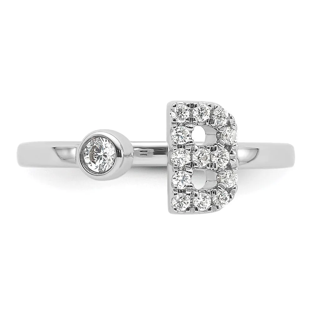 White Gold Lab Grown Diamond VS/SI FGH Initial B Adjustable Ring Model-RM10277B-017-WLG