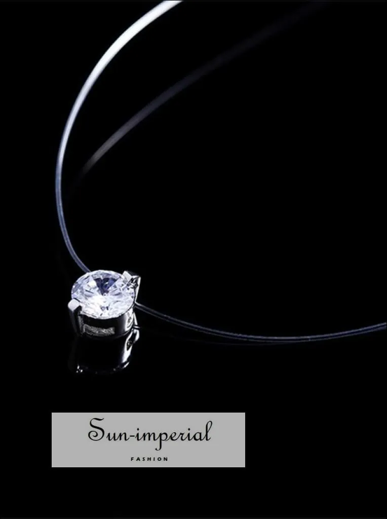 Women Invisible Fish Line Necklace Zircon Crystal Pendants