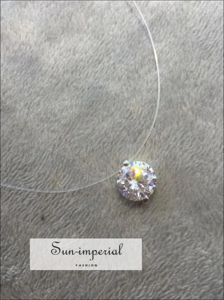 Women Invisible Fish Line Necklace Zircon Crystal Pendants