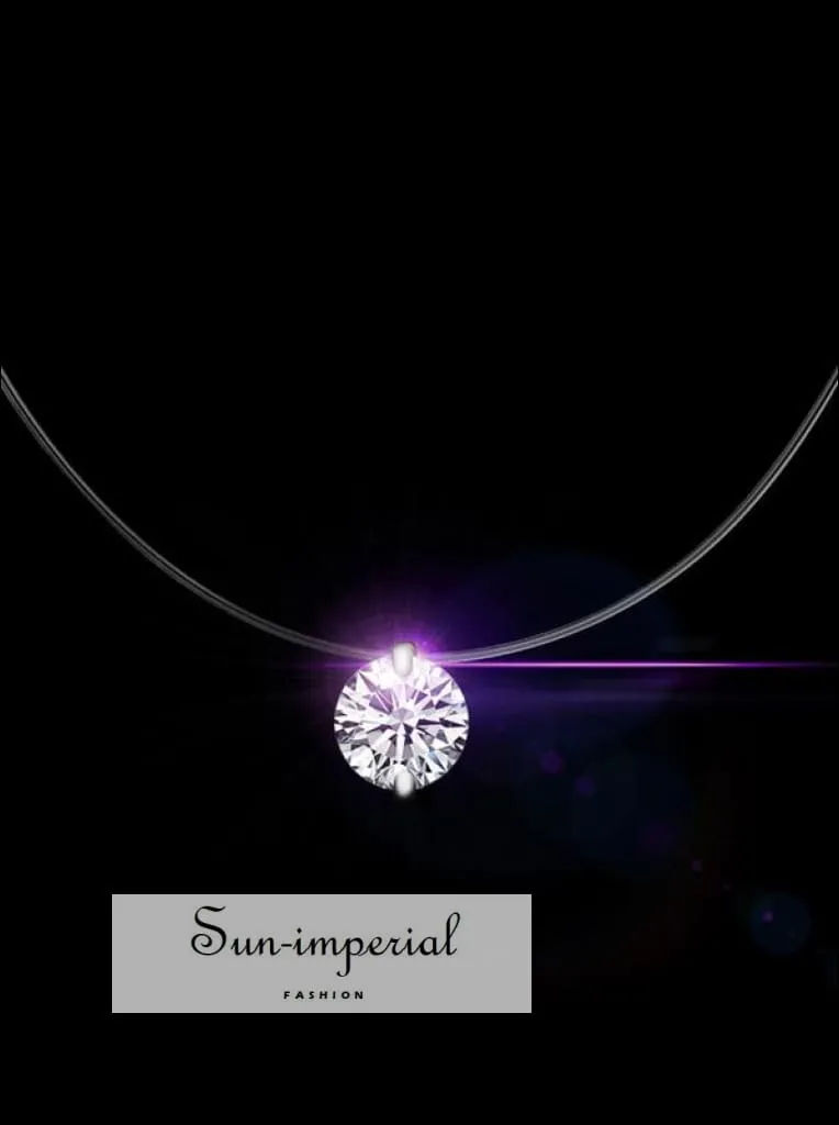 Women Invisible Fish Line Necklace Zircon Crystal Pendants