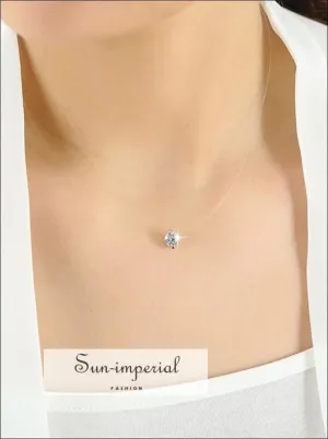 Women Invisible Fish Line Necklace Zircon Crystal Pendants