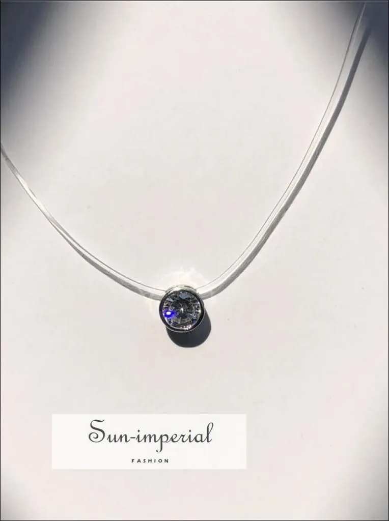 Women Invisible Fish Line Necklace Zircon Crystal Pendants