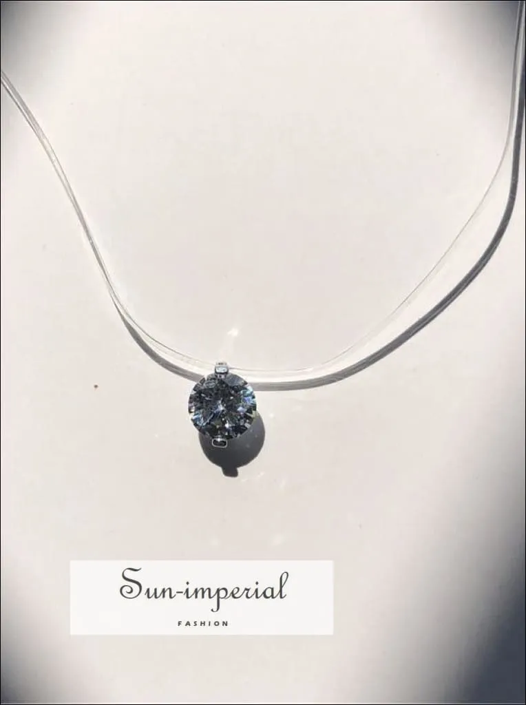 Women Invisible Fish Line Necklace Zircon Crystal Pendants