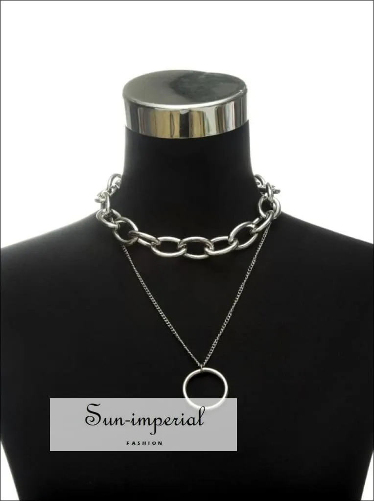 Women Silver and Gold Gothic Chunky Chain Choker Necklace
