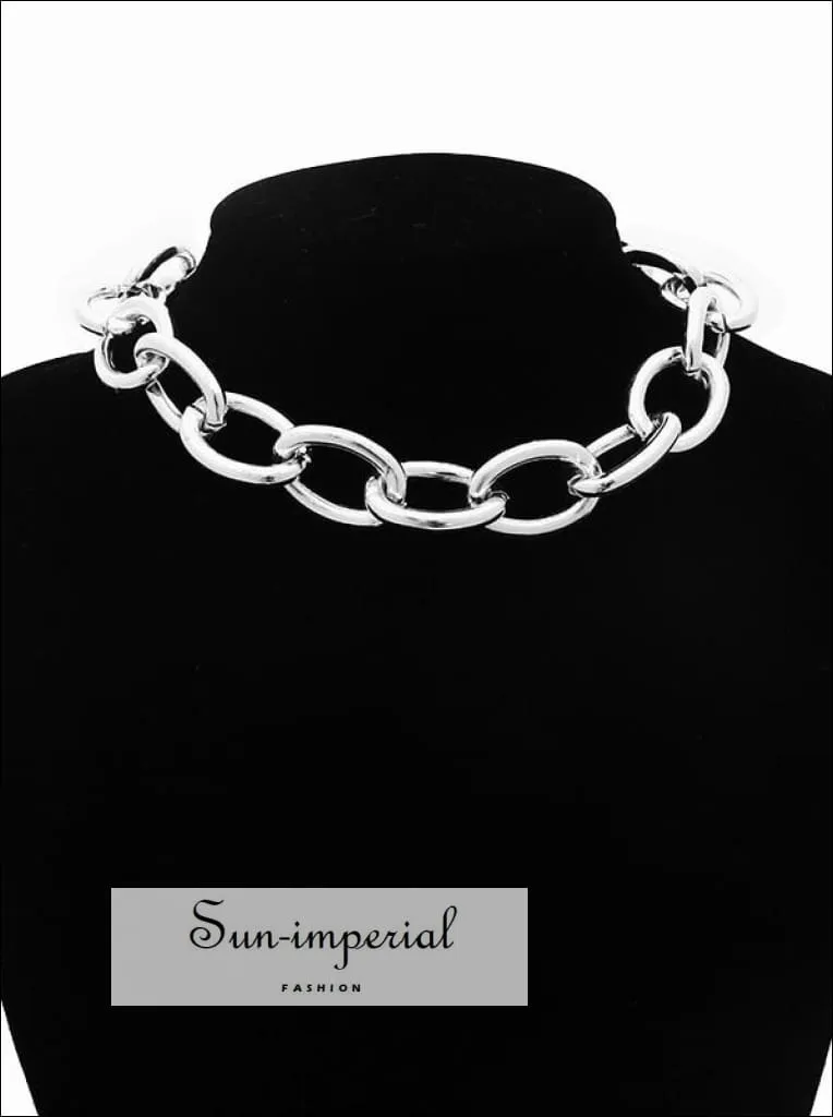 Women Silver and Gold Gothic Chunky Chain Choker Necklace