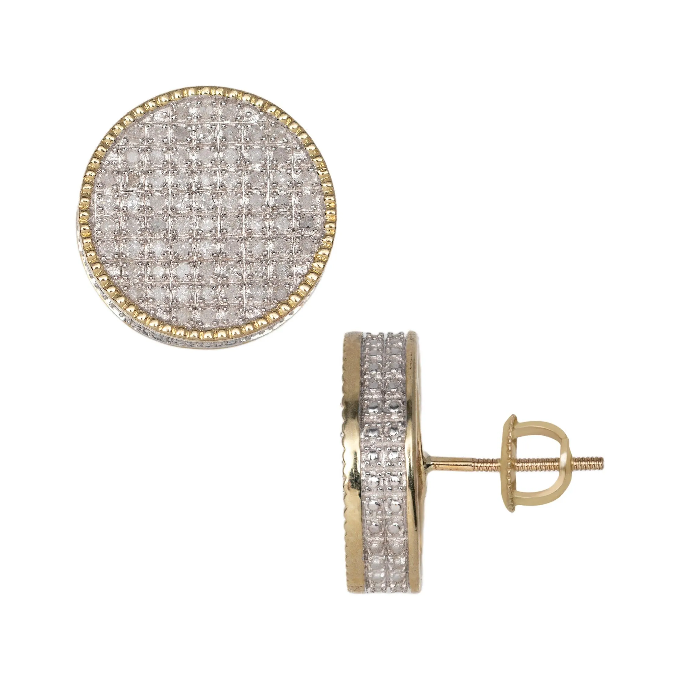 Women's Beaded Round Micro-Pavé Diamond Stud Earrings 0.60ct 10K Yellow Gold