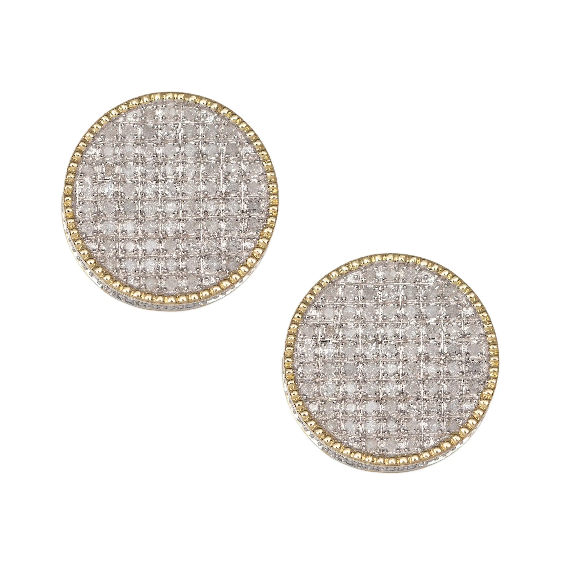Women's Beaded Round Micro-Pavé Diamond Stud Earrings 0.60ct 10K Yellow Gold
